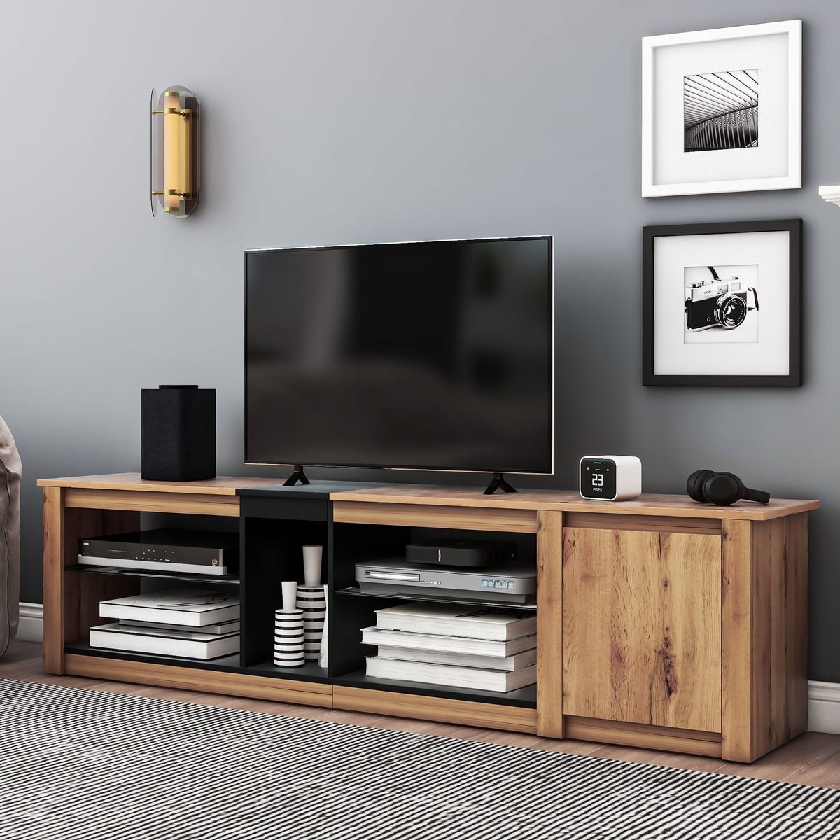 Modern TV Stand for TVs Under 80 Inches with LED Lights