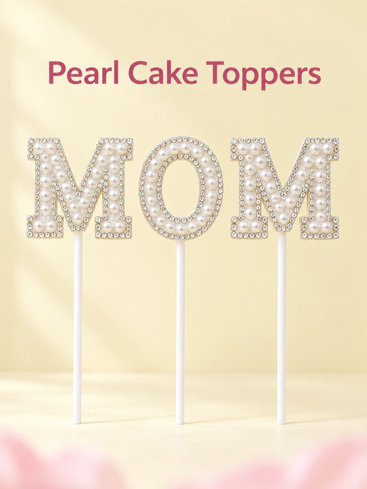 MOM Cake Topper with Pearls & Crystals for Mother's Day