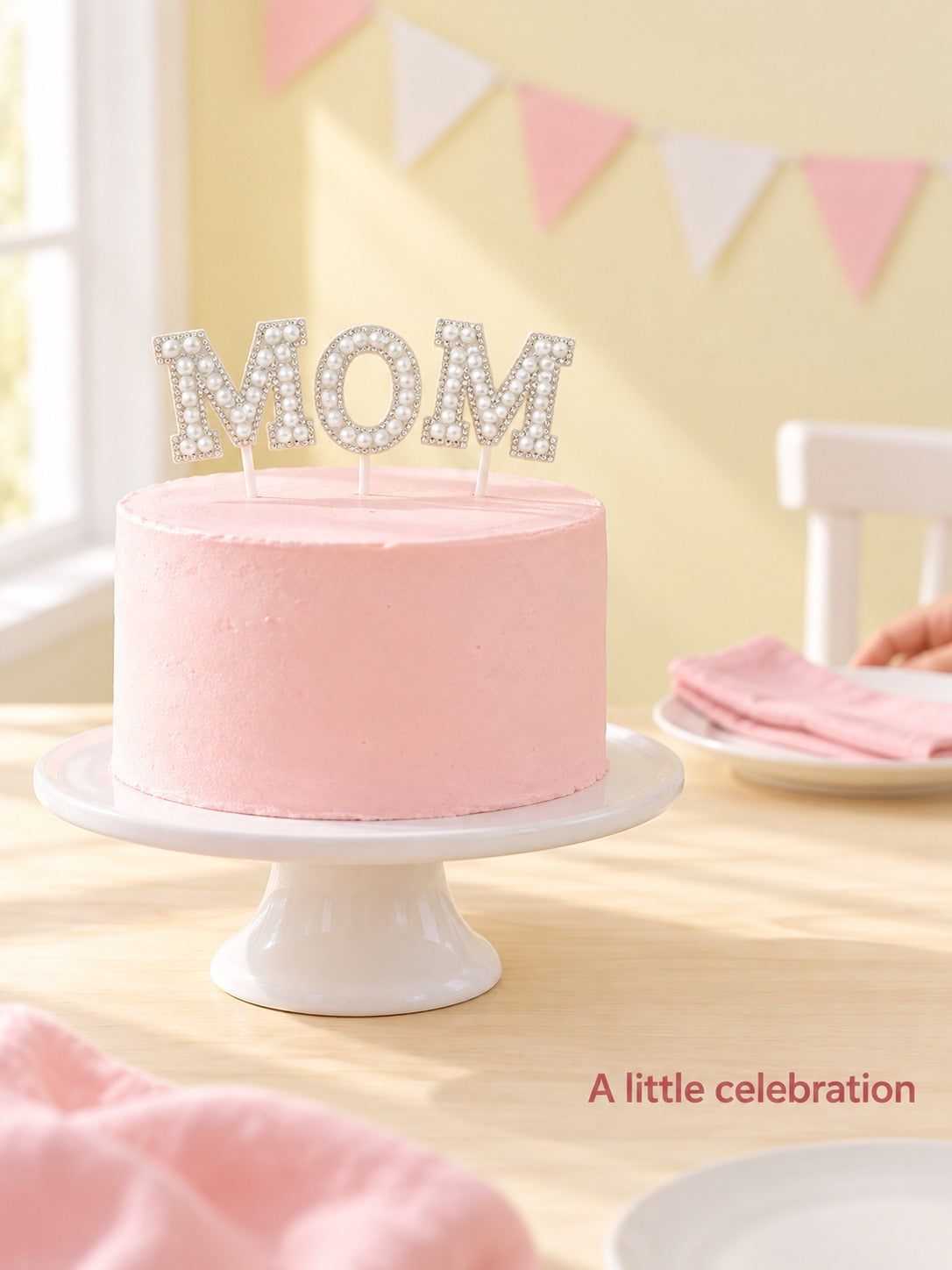 MOM Cake Topper with Pearls & Crystals for Mother's Day
