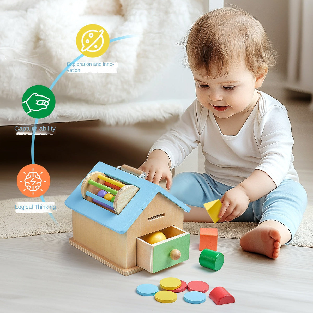 Montessori Wooden Activity House for Toddler Learning