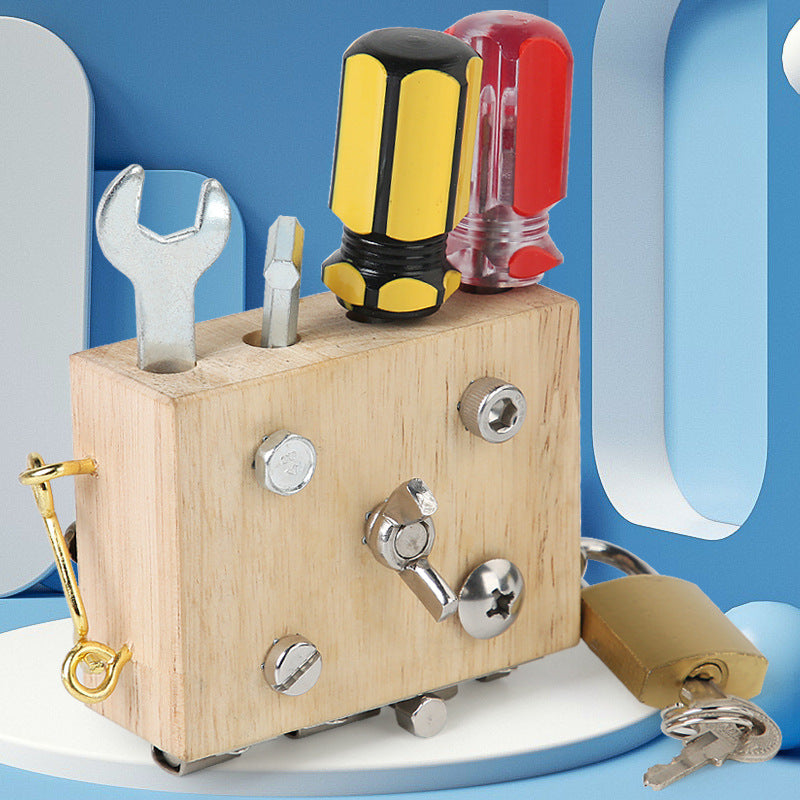 Wooden Busy Board Cube for Hands-On Fine-Motor Learning