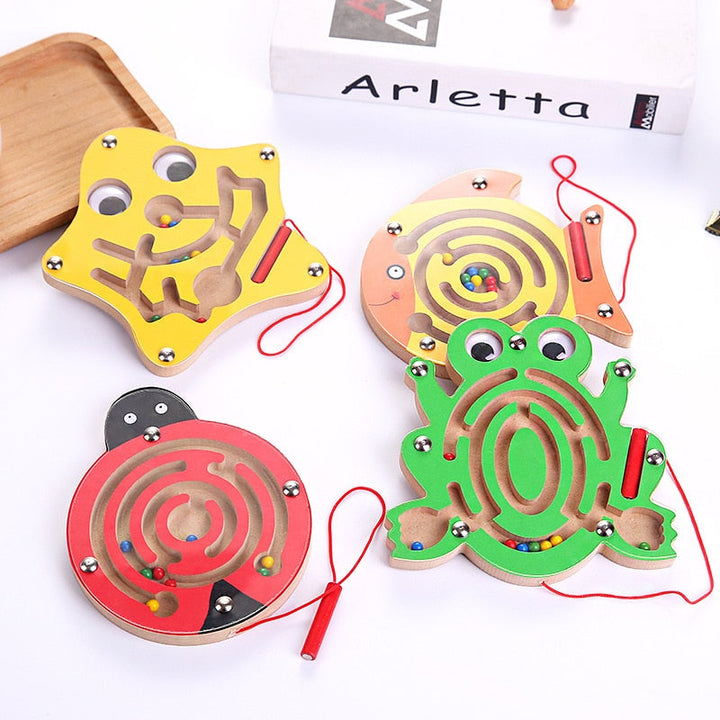Wooden Magnetic Maze Toy for Fine Motor Skill Play
