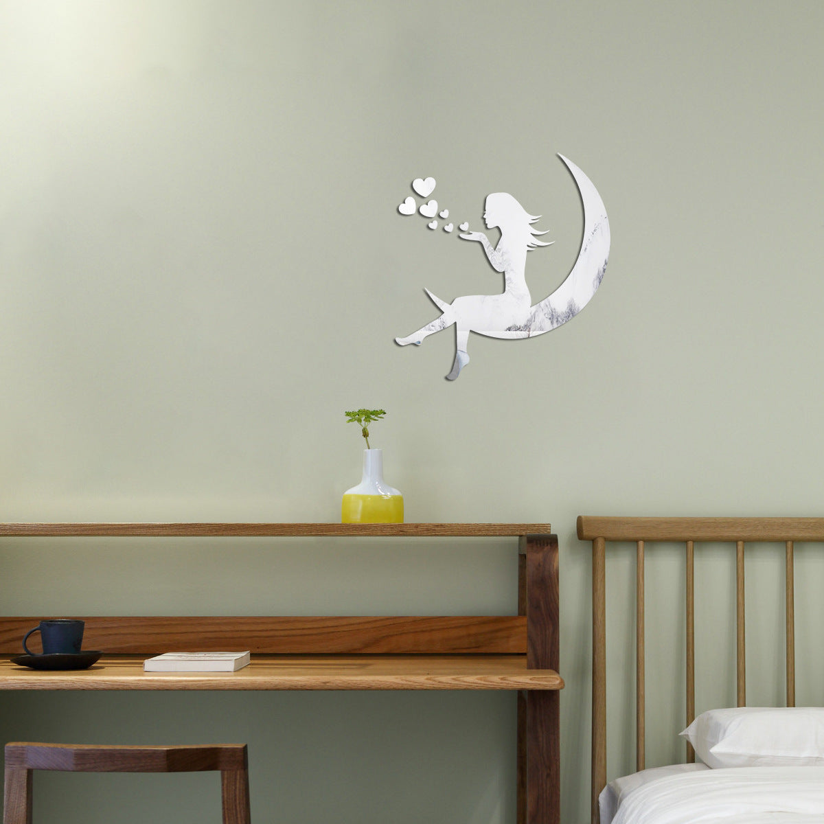 Moon Girl Mirror Wall Decal for Whimsical Bedroom Decor