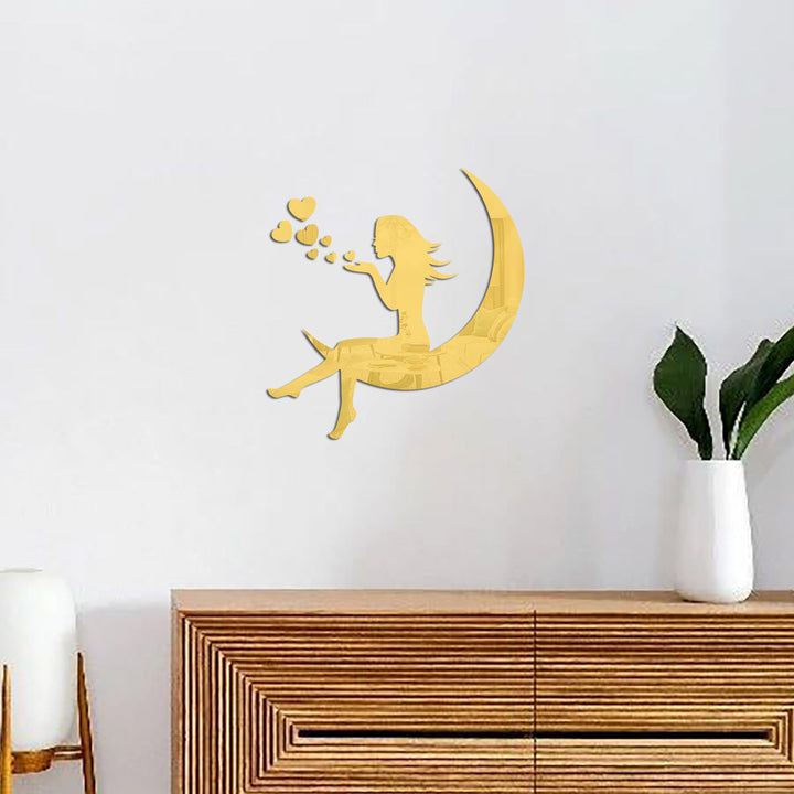 Moon Girl Mirror Wall Decal for Whimsical Bedroom Decor