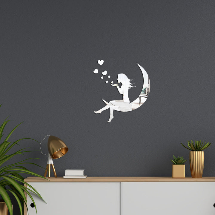 Moon Girl Mirror Wall Decal for Whimsical Bedroom Decor