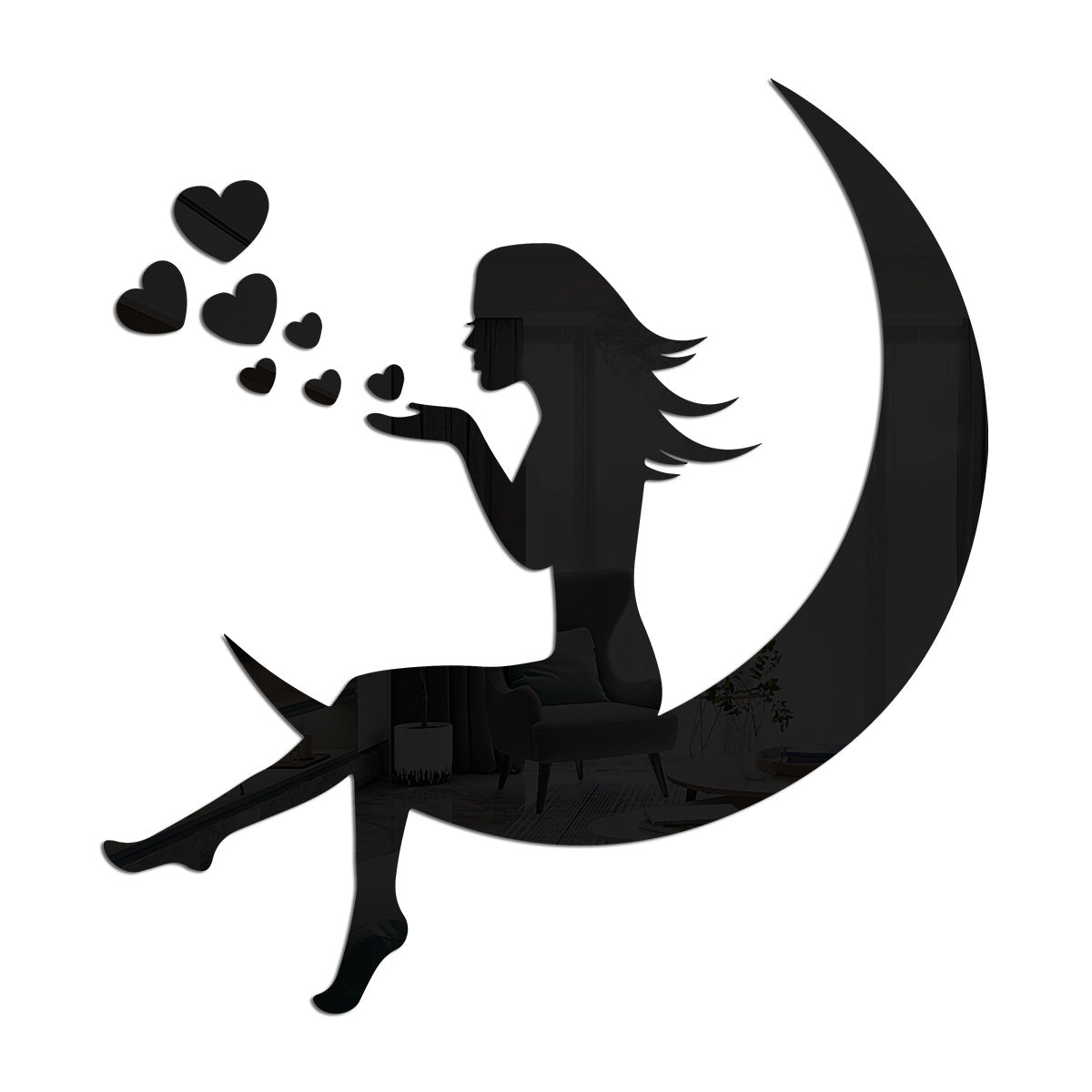 Moon Girl Mirror Wall Decal for Whimsical Bedroom Decor
