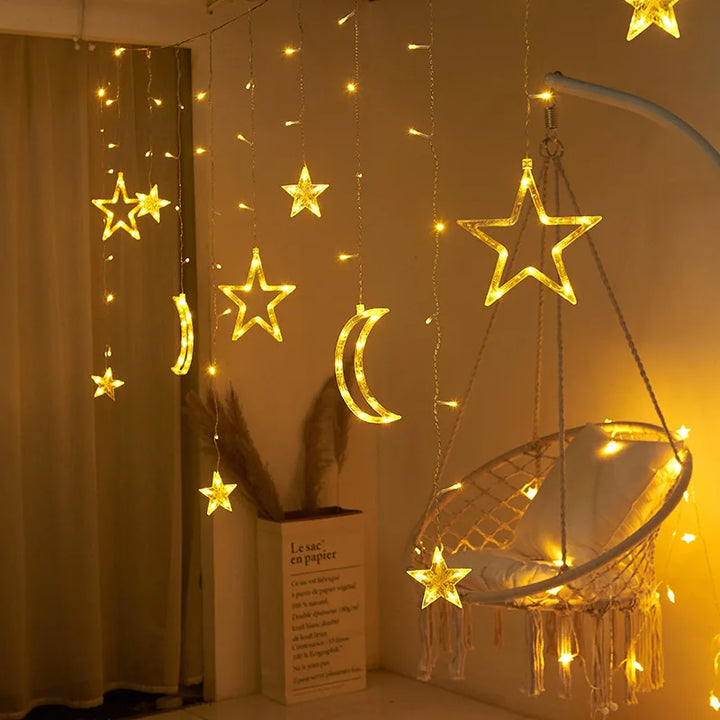 Star Moon LED Curtain Lights for Festive Window Decor
