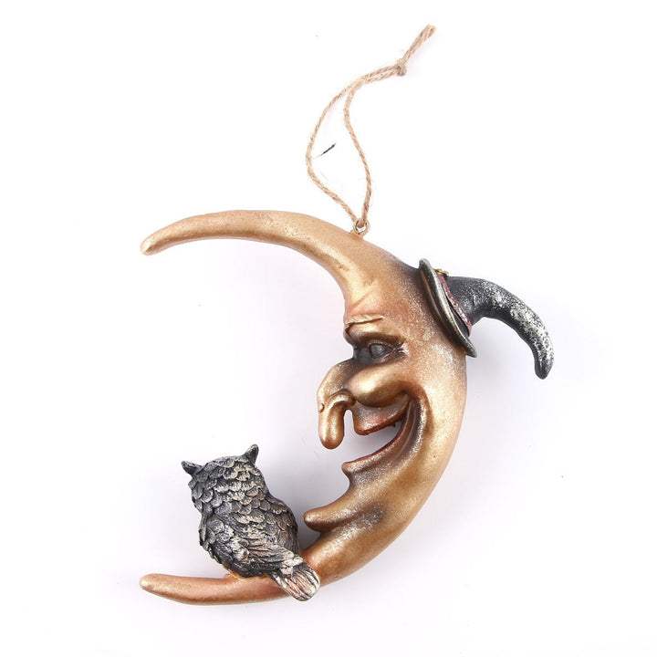 Moon And Owl Resin Ornament For Mystical Gothic Displays