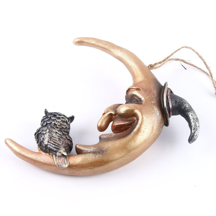 Moon And Owl Resin Ornament For Mystical Gothic Displays