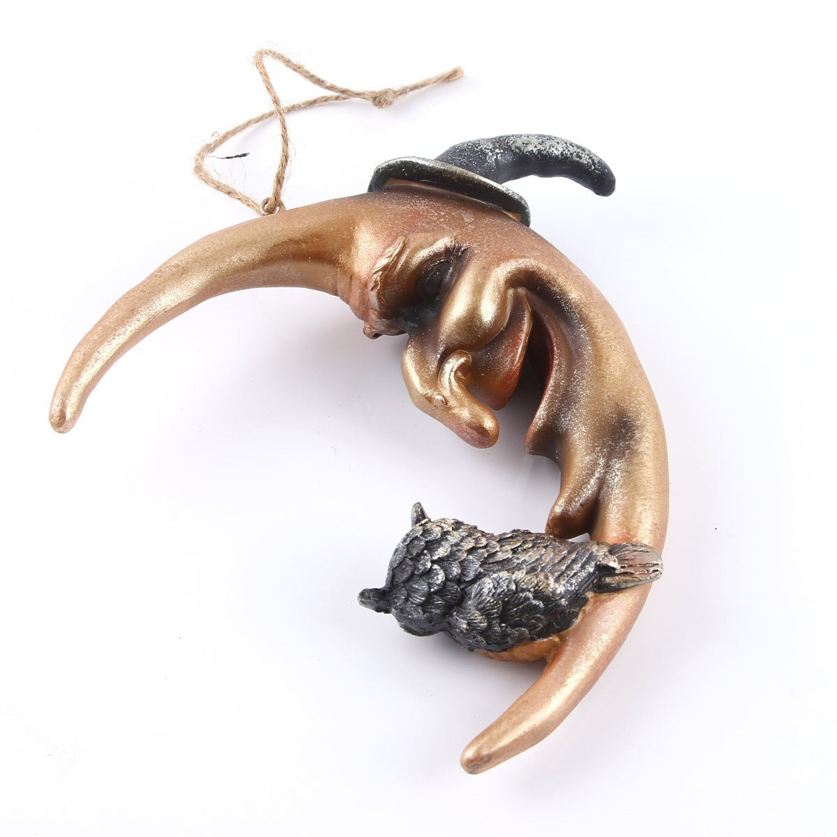 Moon And Owl Resin Ornament For Mystical Gothic Displays