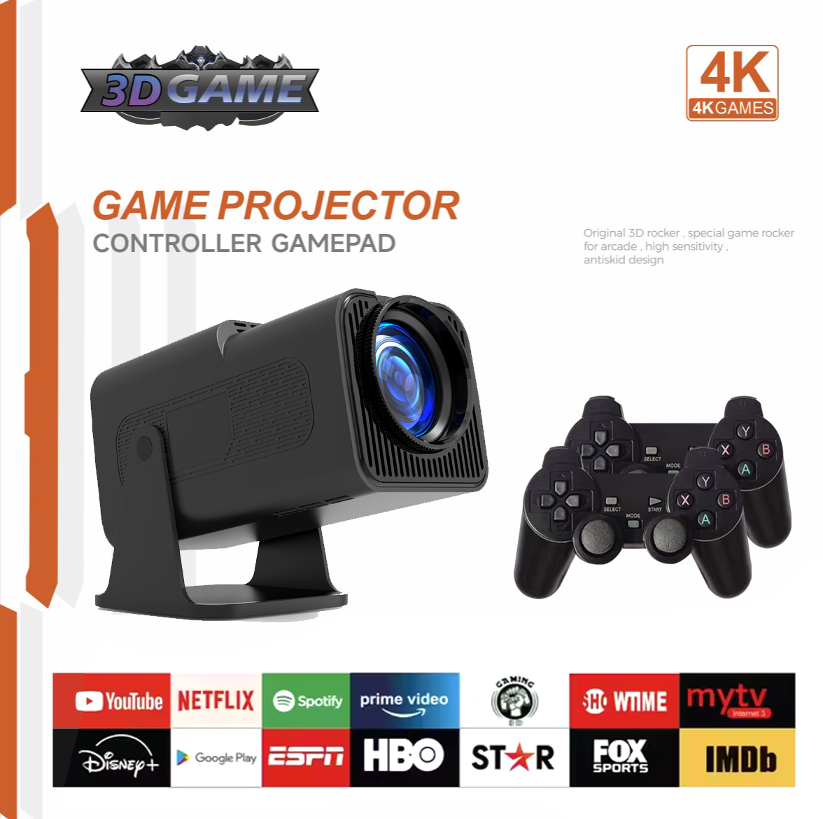 Portable Projector with Retro Game Console & Gamepads