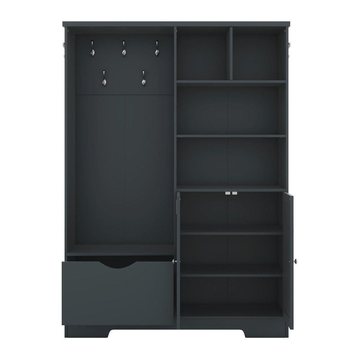 Hall Tree with Shoe Drawer, Storage Cabinet and Coat Hooks