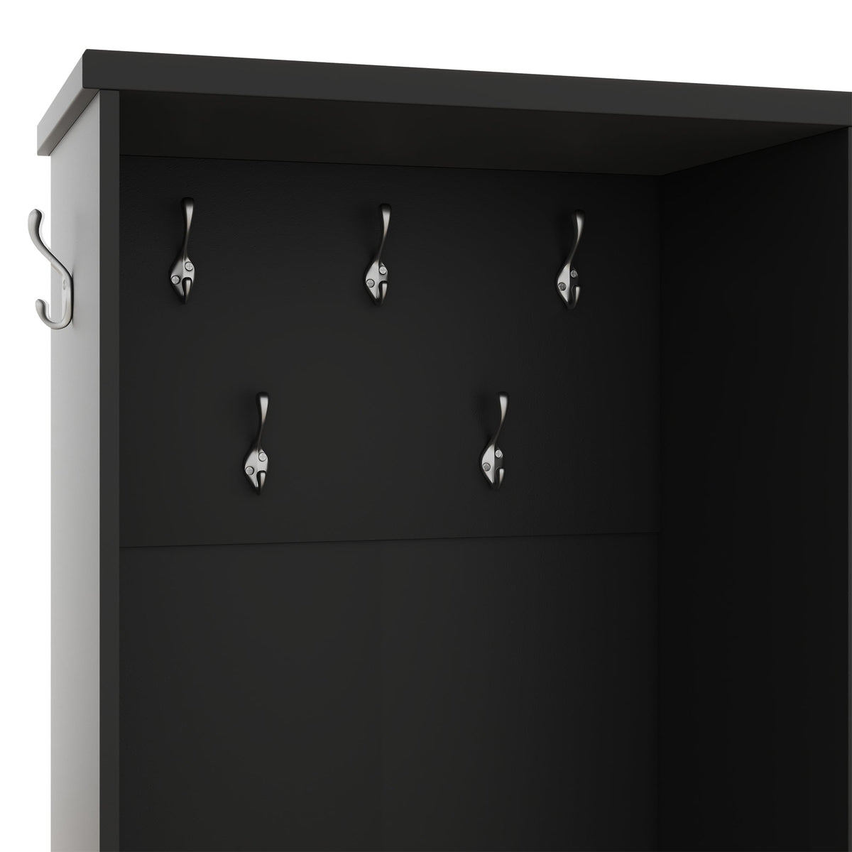 Modern Black Hall Tree with Shoe Bench and Coat Hooks