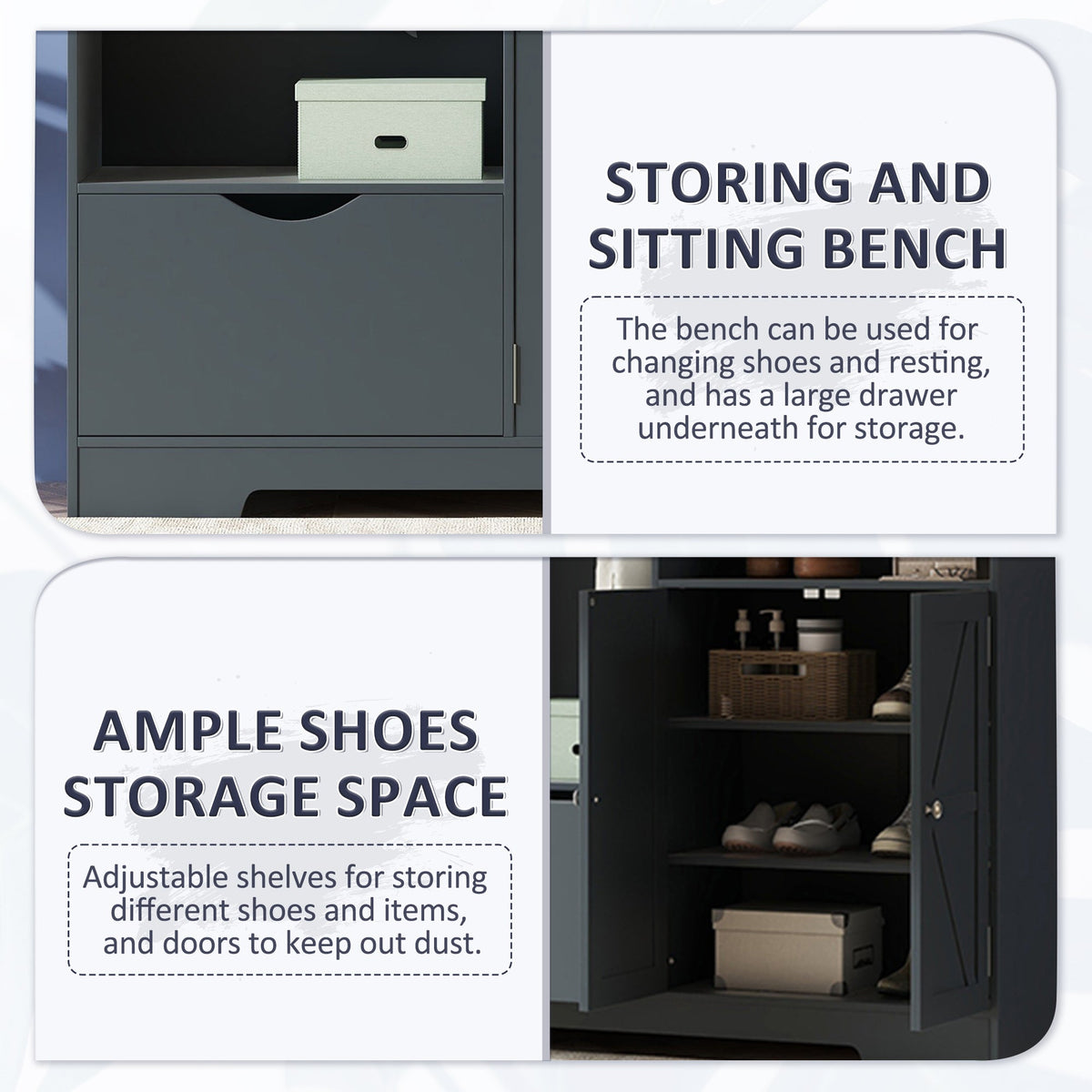 Hall Tree with Shoe Drawer, Storage Cabinet and Coat Hooks