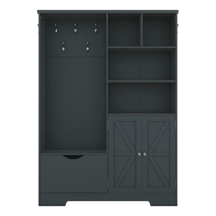 Hall Tree with Shoe Drawer, Storage Cabinet and Coat Hooks