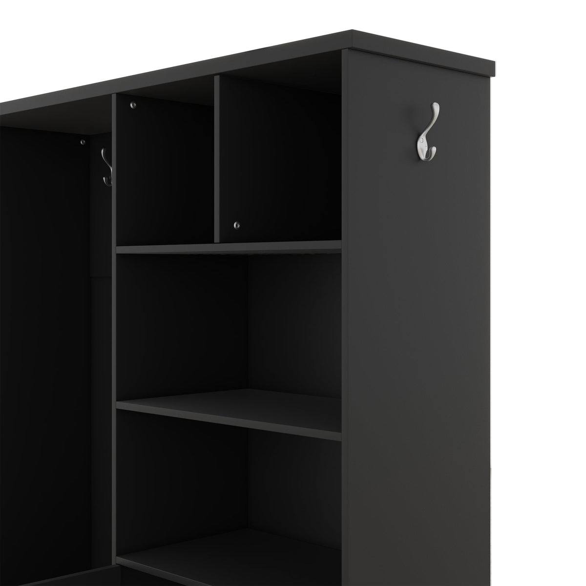 Modern Black Hall Tree with Shoe Bench and Coat Hooks