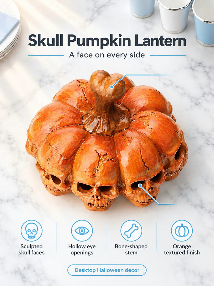 Multi-Sided Skull Pumpkin Lantern for Halloween Desk Decor