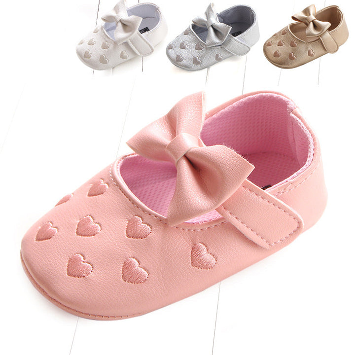 Embroidered Baby Shoes with Bow for Special Occasions