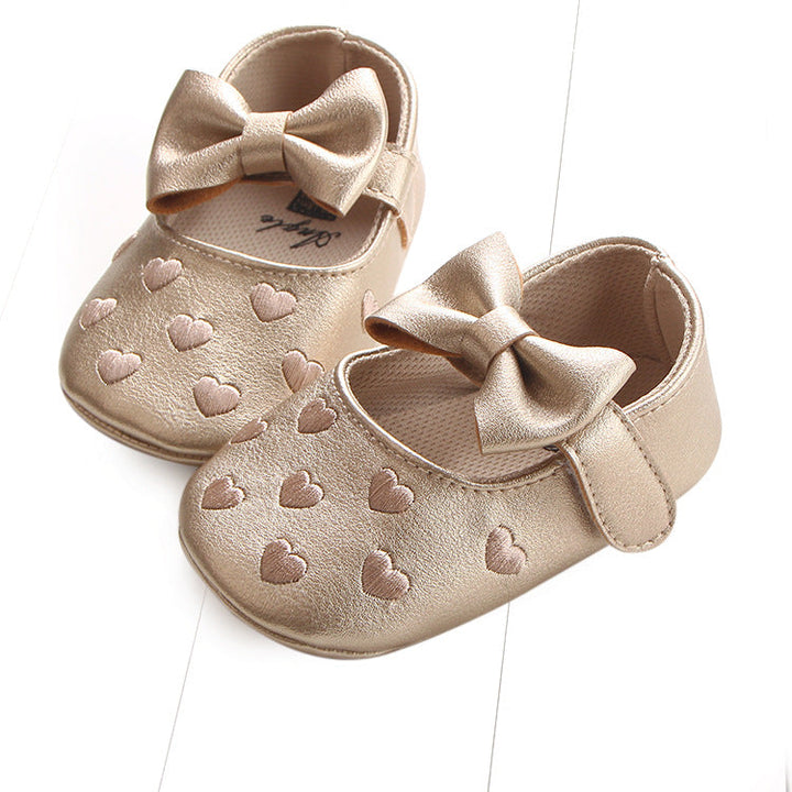 Embroidered Baby Shoes with Bow for Special Occasions