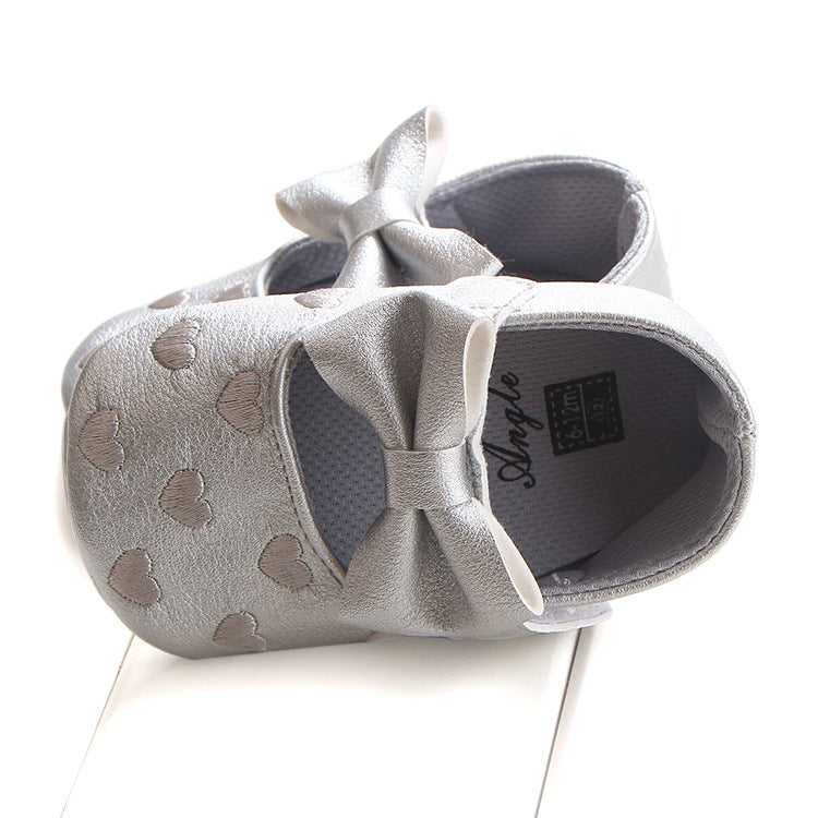 Embroidered Baby Shoes with Bow for Special Occasions