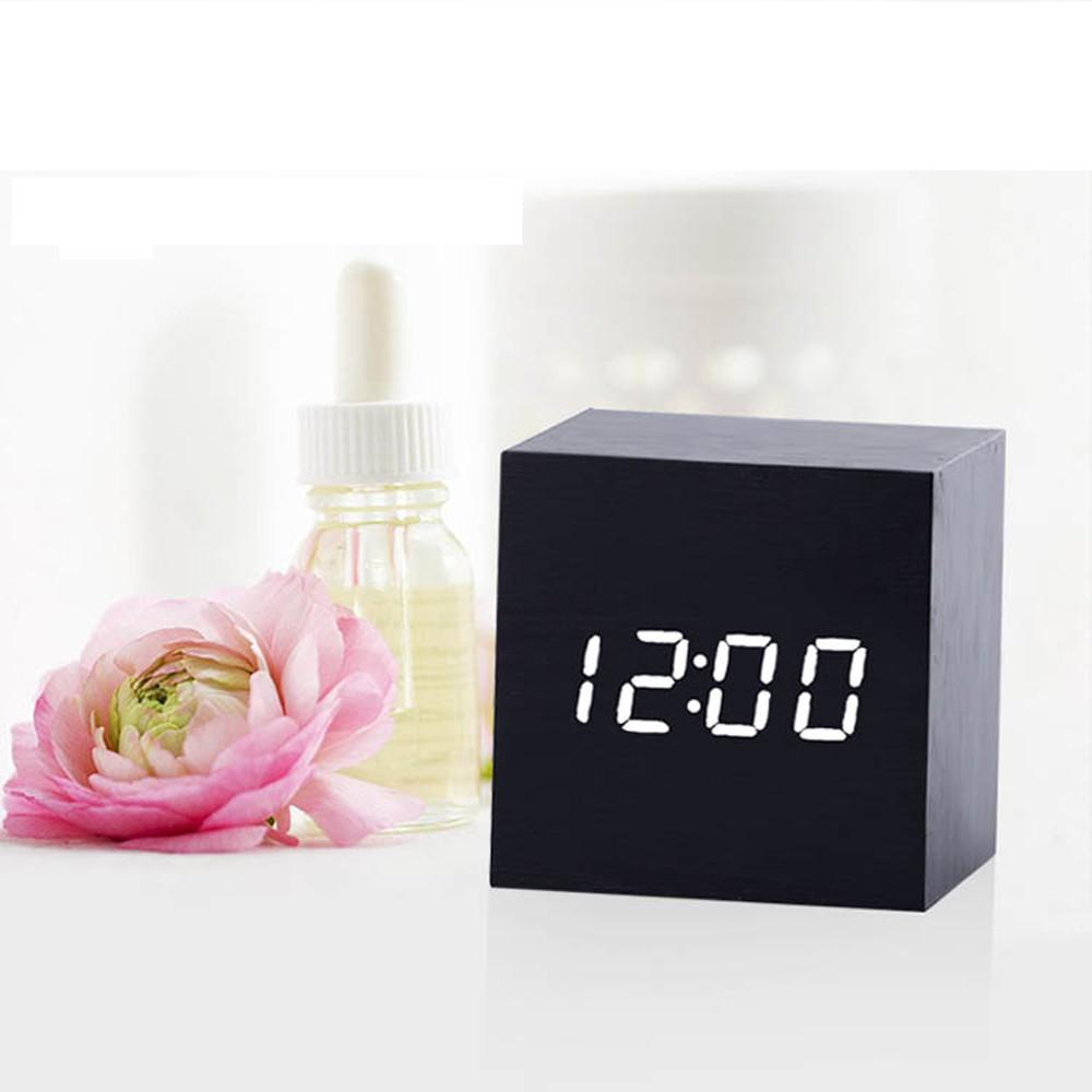 Wooden Digital Alarm Clock With Multicolor LED Display