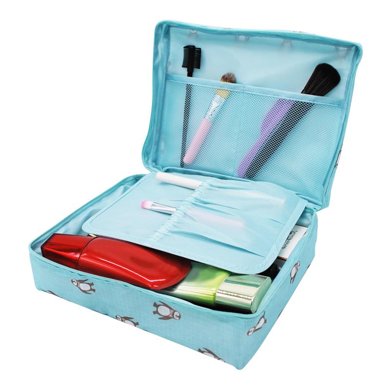 Travel Makeup Bag Organizer with Brush Holder and Pockets
