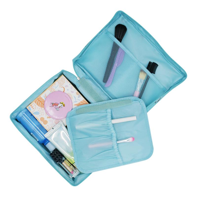 Travel Makeup Bag Organizer with Brush Holder and Pockets