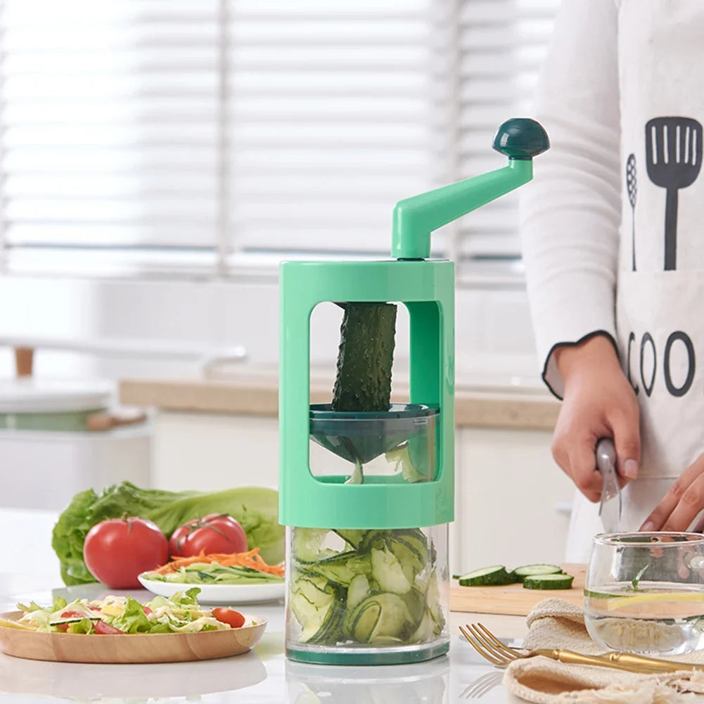 Manual Vegetable Chopper with Spiral and Slicing Blades