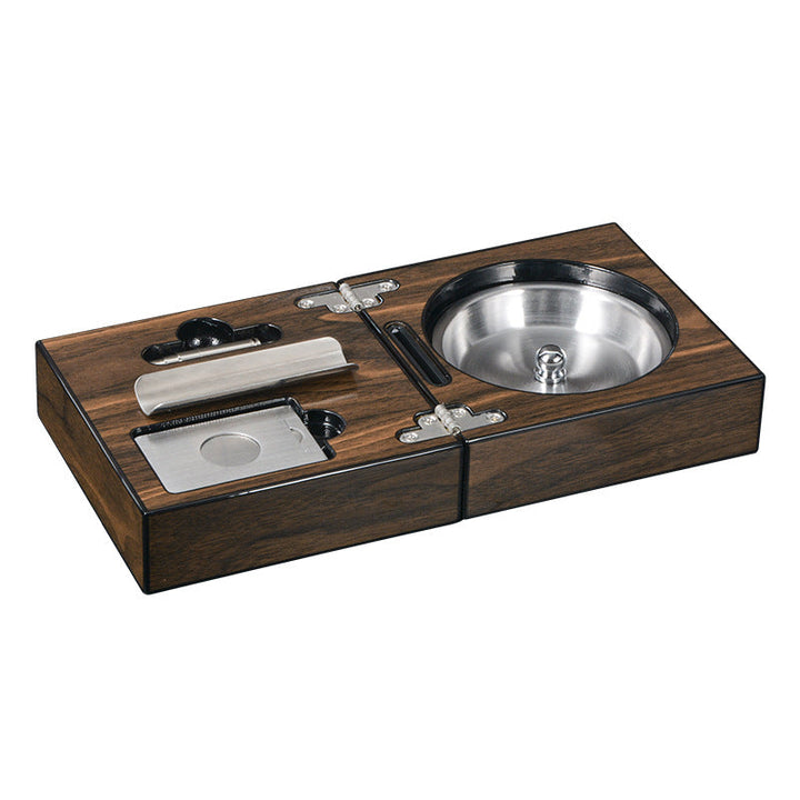 Cigar Ashtray Box: Foldable Walnut Smoking Station