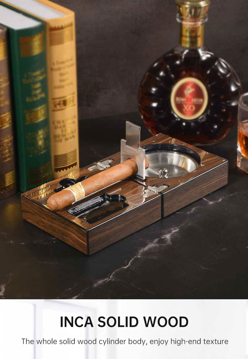Cigar Ashtray Box: Foldable Walnut Smoking Station