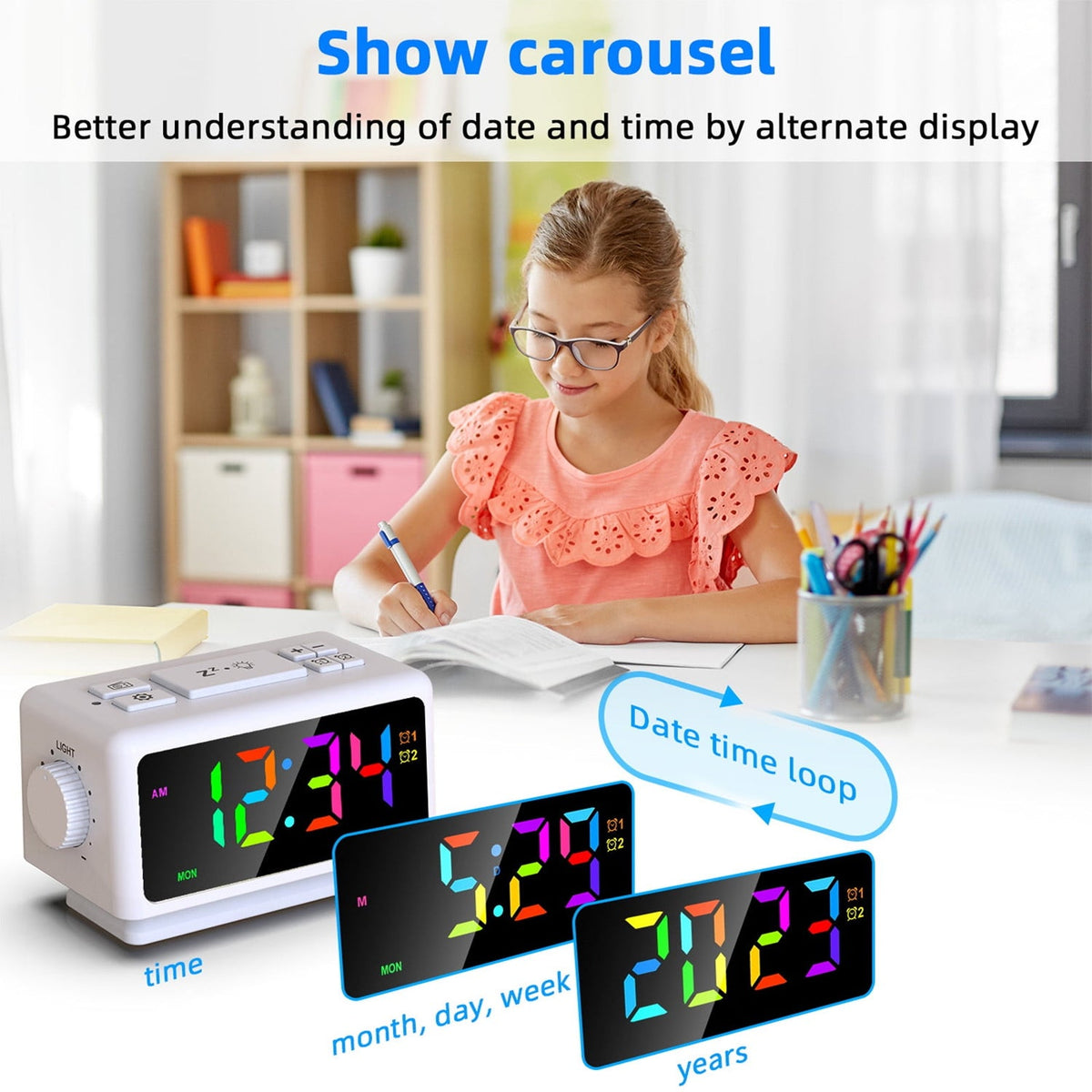 Alarm Clock with Light — Dual Alarms and FM Radio