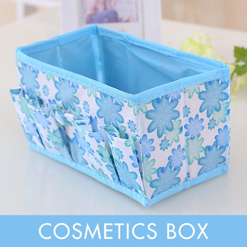 Foldable Makeup Desktop Organizer Box with Front Pockets