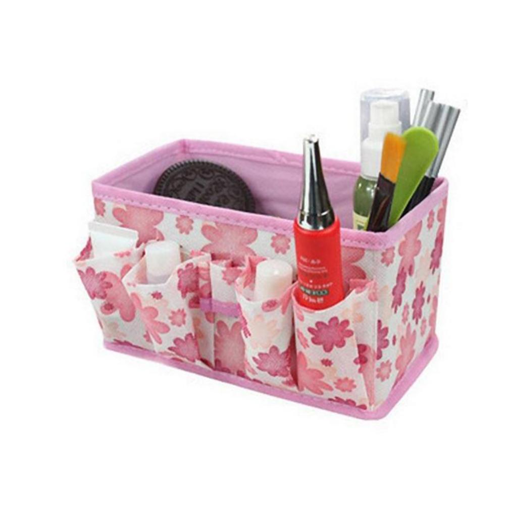 Foldable Makeup Desktop Organizer Box with Front Pockets