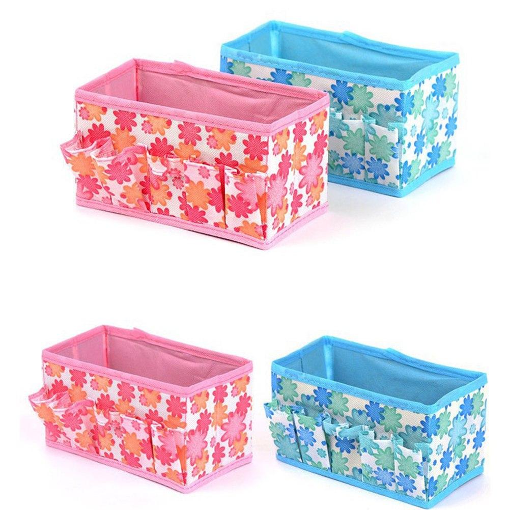Foldable Makeup Desktop Organizer Box with Front Pockets