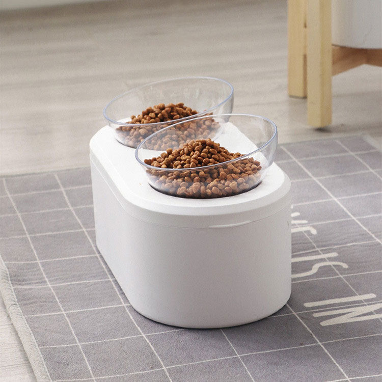 Elevated Double Pet Bowl With Built-In Food Storage