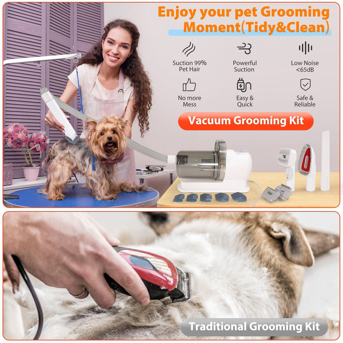 Pet Hair Trimmer Vacuum Grooming Kit, Cleaner Grooms