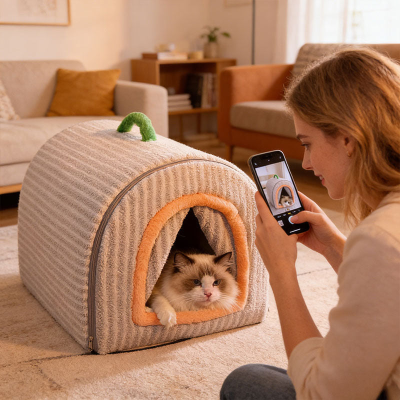 Enclosed Pet House Bed for Warm, Cozy Wintertime Rest