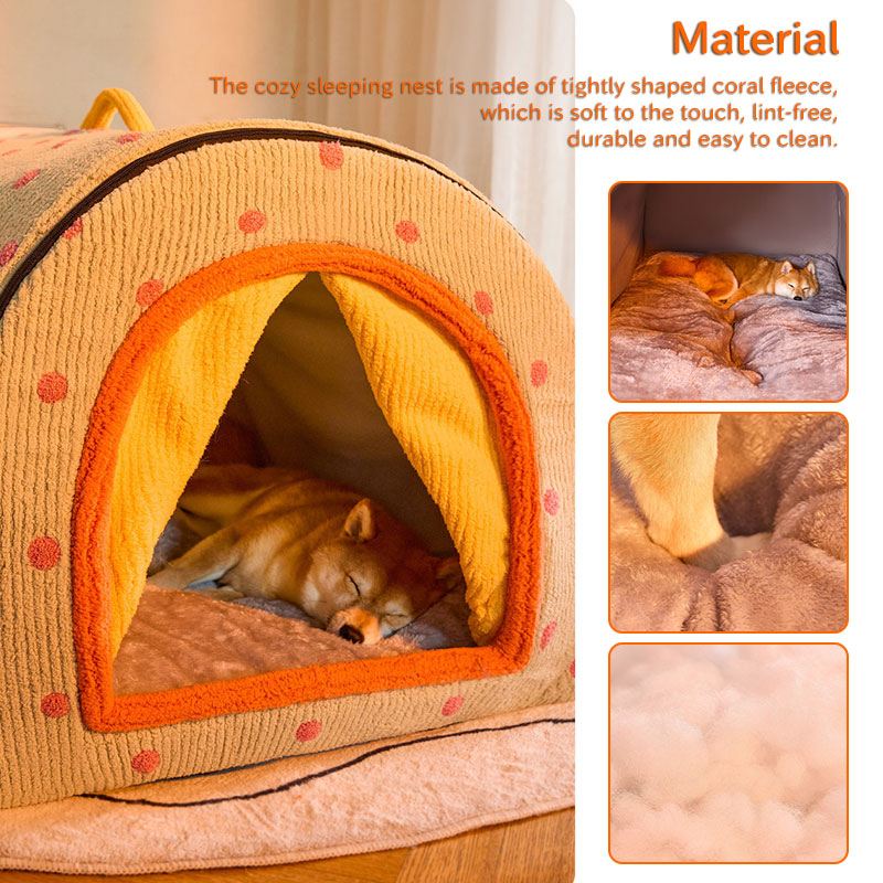 Enclosed Pet House Bed for Warm, Cozy Wintertime Rest