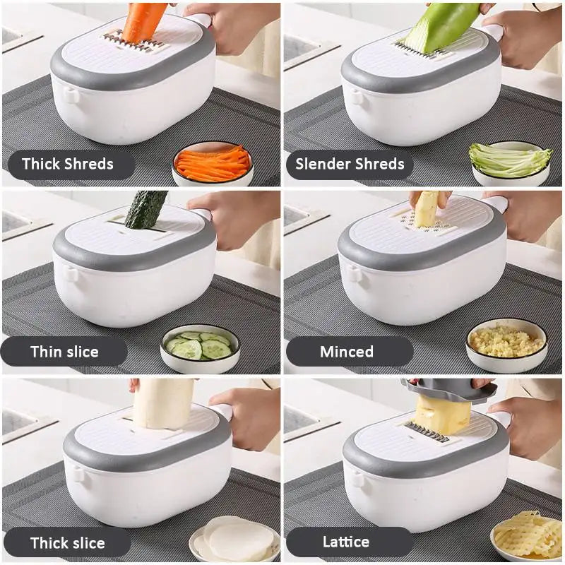 Rotating Vegetable Cutter with Drain Basket & Shredder