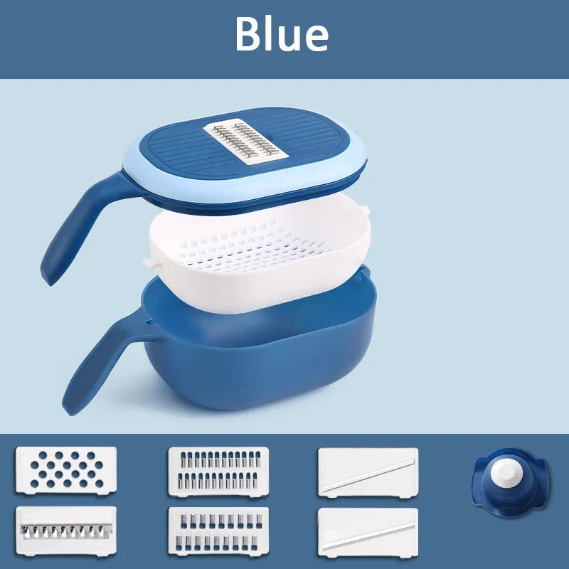 Rotating Vegetable Cutter with Drain Basket & Shredder