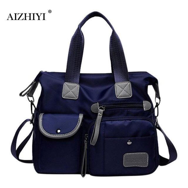 Nylon Tote Handbag With Organized Crossbody Storage