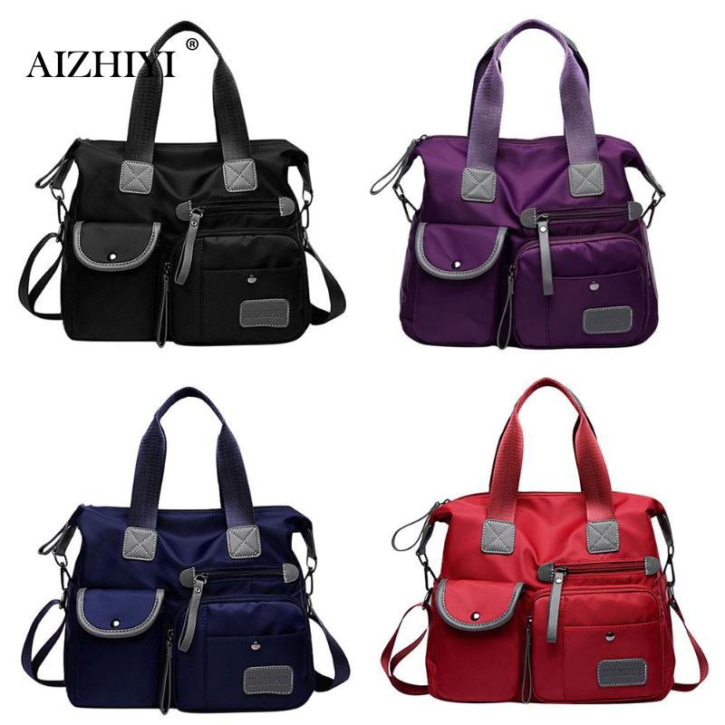 Nylon Tote Handbag With Organized Crossbody Storage