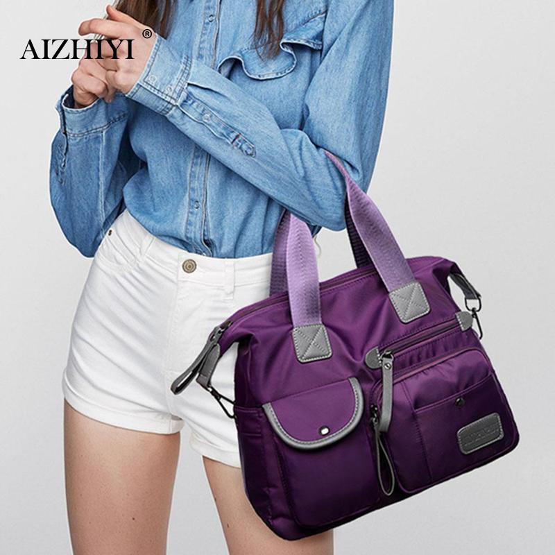 Nylon Tote Handbag With Organized Crossbody Storage