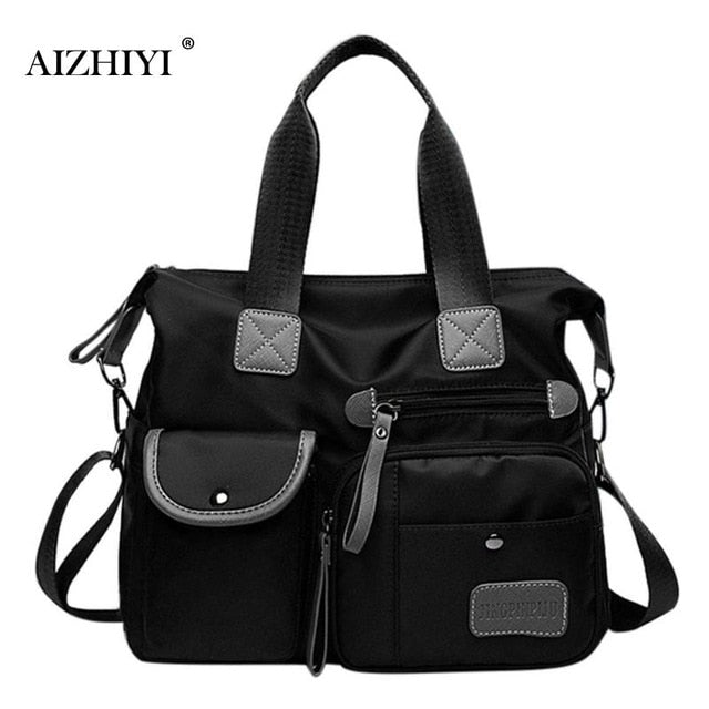 Nylon Tote Handbag With Organized Crossbody Storage