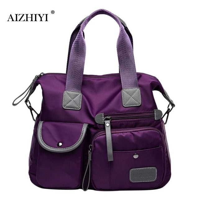 Nylon Tote Handbag With Organized Crossbody Storage