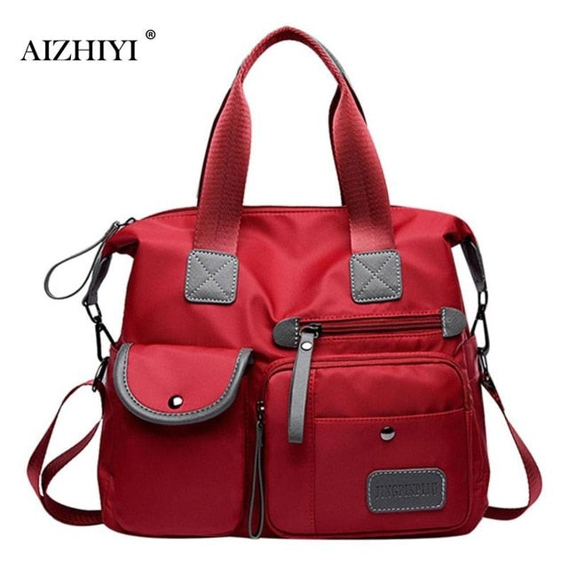 Nylon Tote Handbag With Organized Crossbody Storage