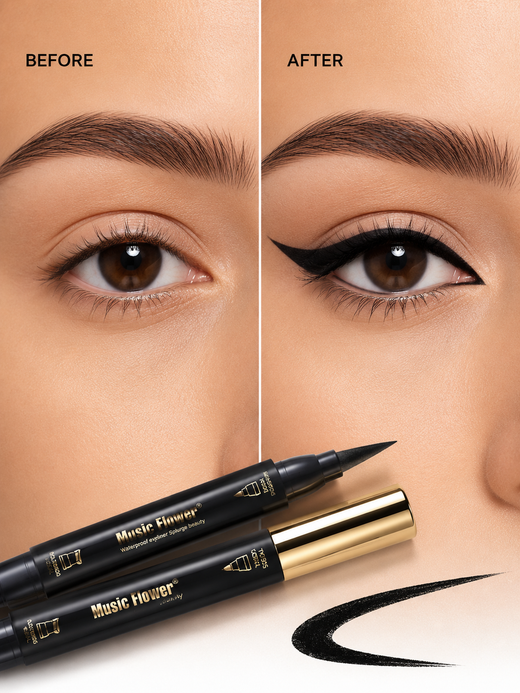 Dual Stamp Waterproof Eyeliner Pen | 24HR Matte Black