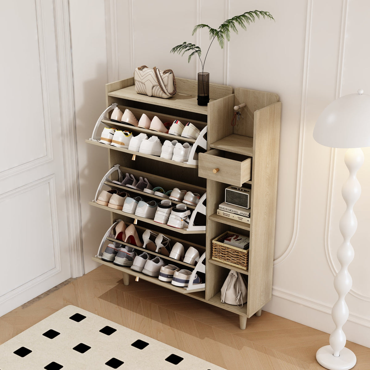 Rattan Flip Drawer Shoe Cabinet for Bohemian Entryways