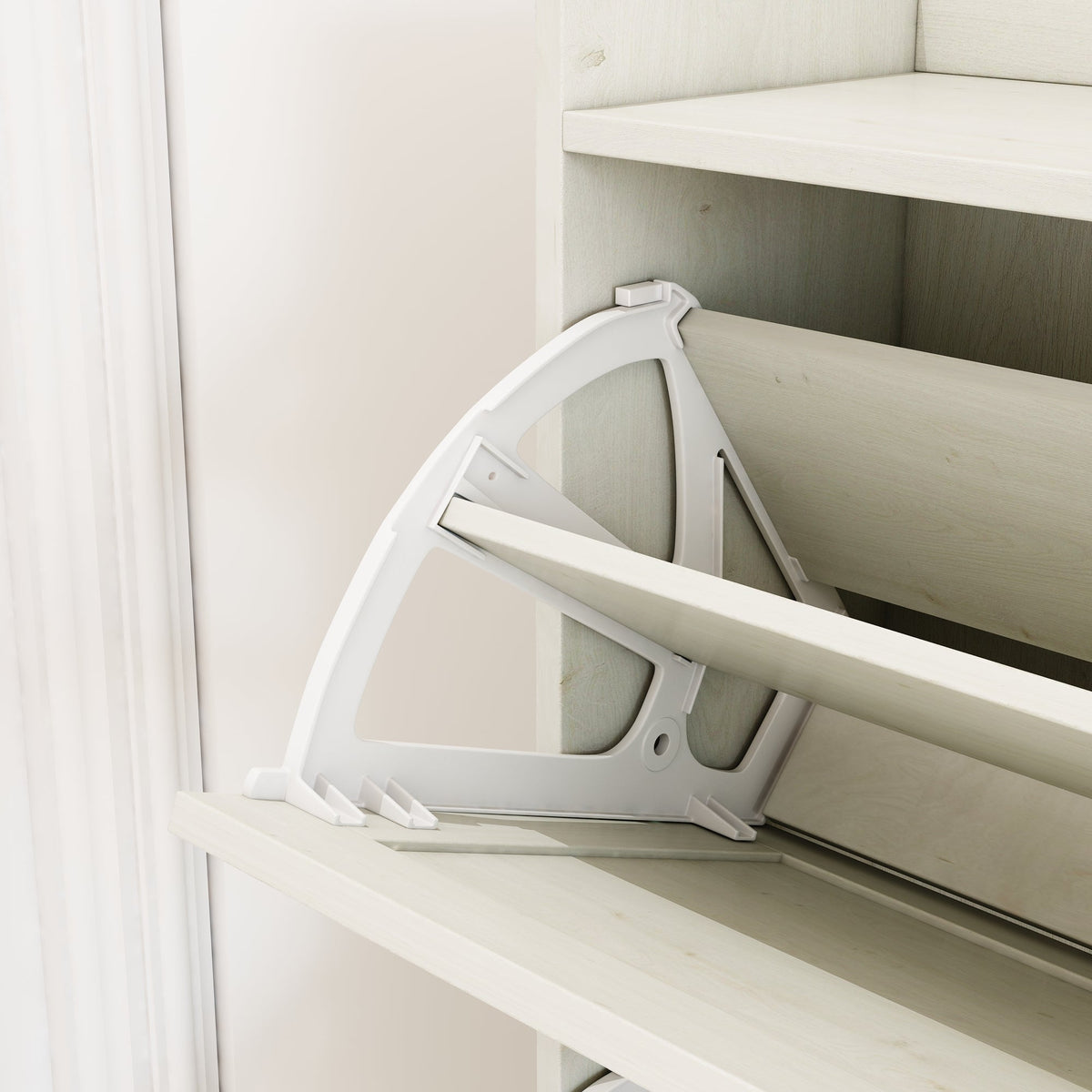 Rattan Shoe Cabinet with Flip Drawers, White Boho