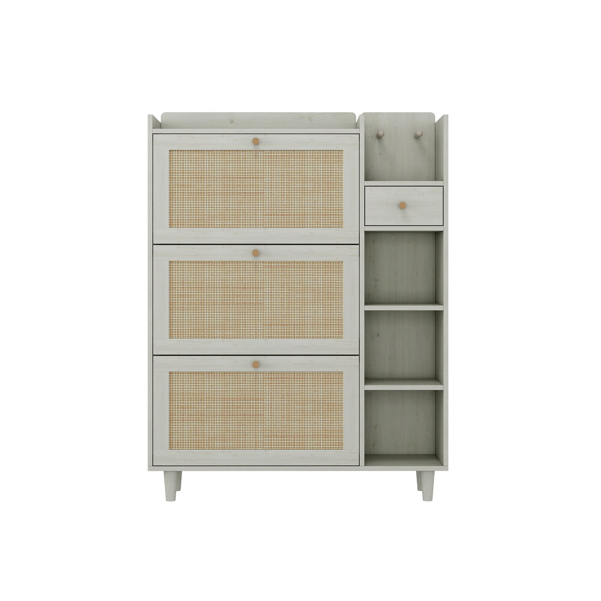 Rattan Shoe Cabinet with Flip Drawers, White Boho